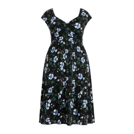 Plus Size Floral Short Sleeve Tiered Midi Dress